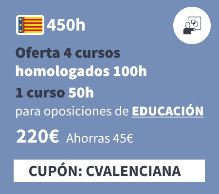 Oferta 4 cursos homologados 100h 1 curso 50h educación Comunidad Valenciana
