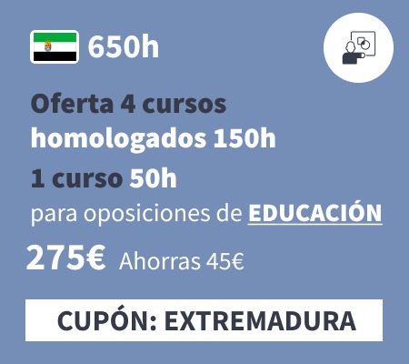 Oferta 4 cursos homologados 150h 1 curso 50h educación Extremadura