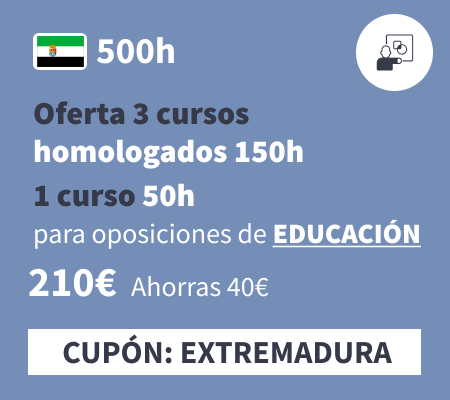 Oferta 3 cursos homologados 150h 1 curso 50h educación Extremadura